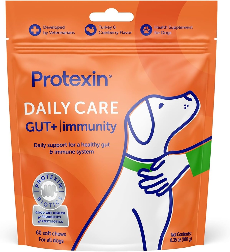Protexin Daily Care Gut+ Immunität | 60 Hundekauen, Türkei und Cranberry Flavor Dog Supplement | Probiotics for Dogs, Dog Postbiotics