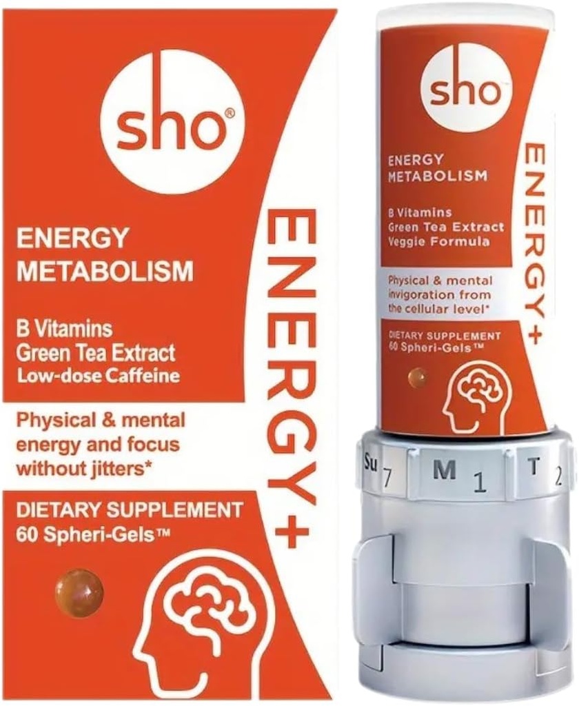SHO Vegan Energy+ Focus Supplement Kit - Matcha Green Tea Extract, Methylated B Complex, Vitamin B und Koffein natürliche Energie Booster ohne Crash, Jitters für Männer und Frauen - 60 Pillen Nachfüllflasche