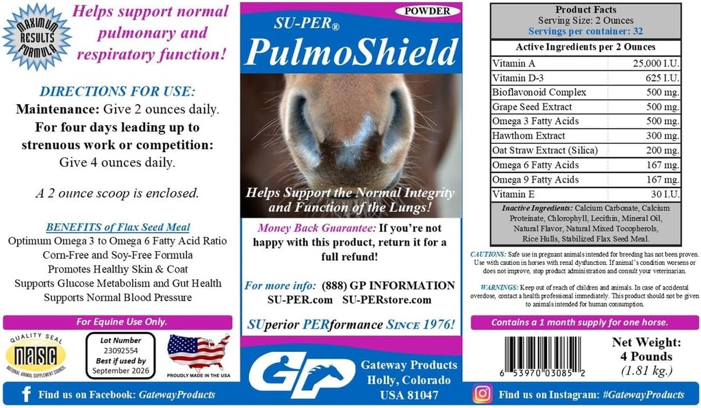 SU-PER PulmoShield Horse Respiratory Supplement - Unterstützt gesunde Lung Funktion in Pferden - Normale Pulmonary & Respiratorische Unterstützung - Pferde Vitamine & Minerals - 4 Pfund, (2 Packung)