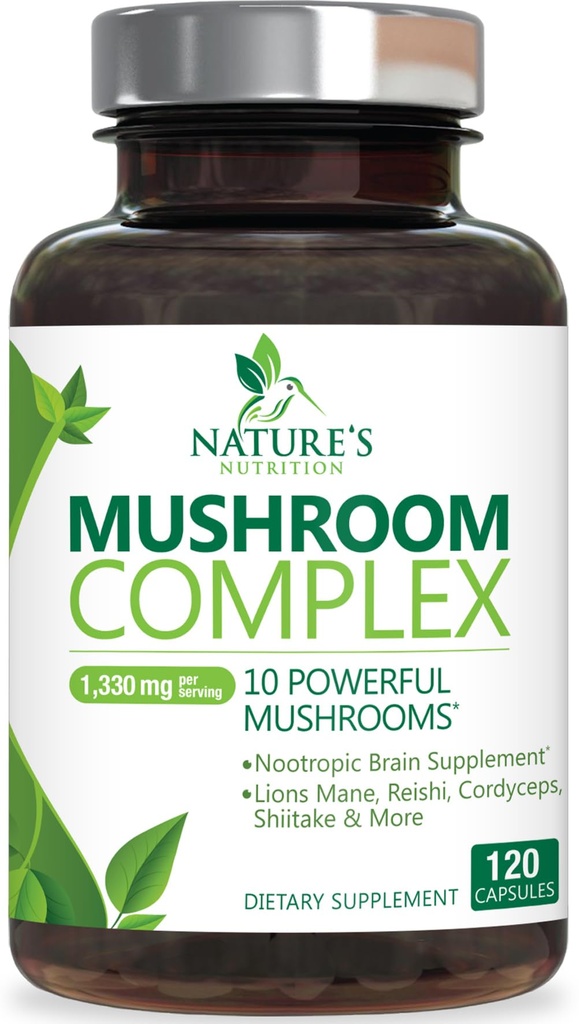 Mushroom Brain Supplement 1330 mg - 10 in 1 Hochfester Pilzkomplex mit Lions Mane, Turkey Tail, Reishi, Cordyceps, Chaga & Brain Nootropic Complex für Memory & Focus Support - 120 Kapseln