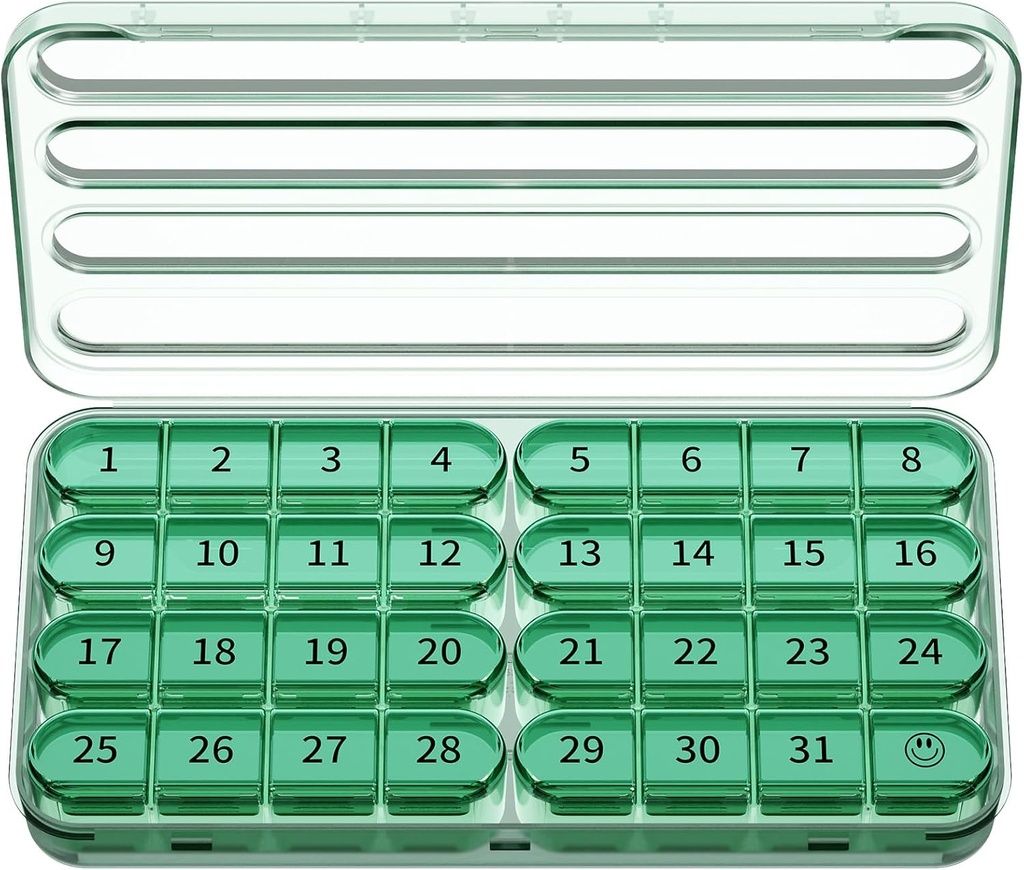 Zoksi Monatliche Pille Organizer 1 Mal am Tag, 30 Tage Pille Box Organizer Einmal am Tag, Ein Monat große Pille Fall für Reisen, 31 Tage täglich Medcine Behälter für Vitamine, Nahrungsergänzung & Medikamente (Olive)