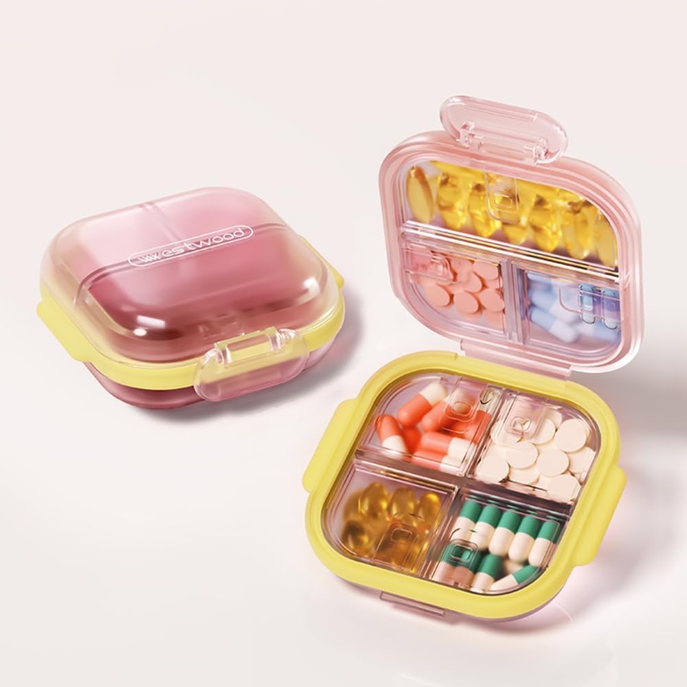 Cas pliable petite pilule avec 7 grands compartiments, facile à ouvrir boîte à pilules quotidienne pour la purse, organisateur de pilules de voyage porte-pilule pour les vitamines, suppléments et médicaments (puits)