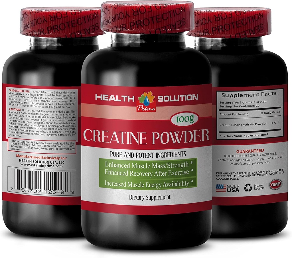 Kreatin Monohydrat bio - CREATINE POWDER 100g - Muskelwachstum steigern - Kreatin Monohydratpulver - Kreatin mikronisiertes Monohydrat - Kreatin Monohydrat 5g Pulver - Mikronisiertes Kreatin 1 Bot