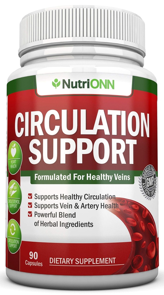 Blood Circulation Support - All Herbal Supplement For Healthy Blood Flow, Arteries & Veins - Promotes Leg Comfort - With Hawthorn, Niacin, L-Arginine, Butcher’s Broom, Cayenne Pepper, Horse Chestnut