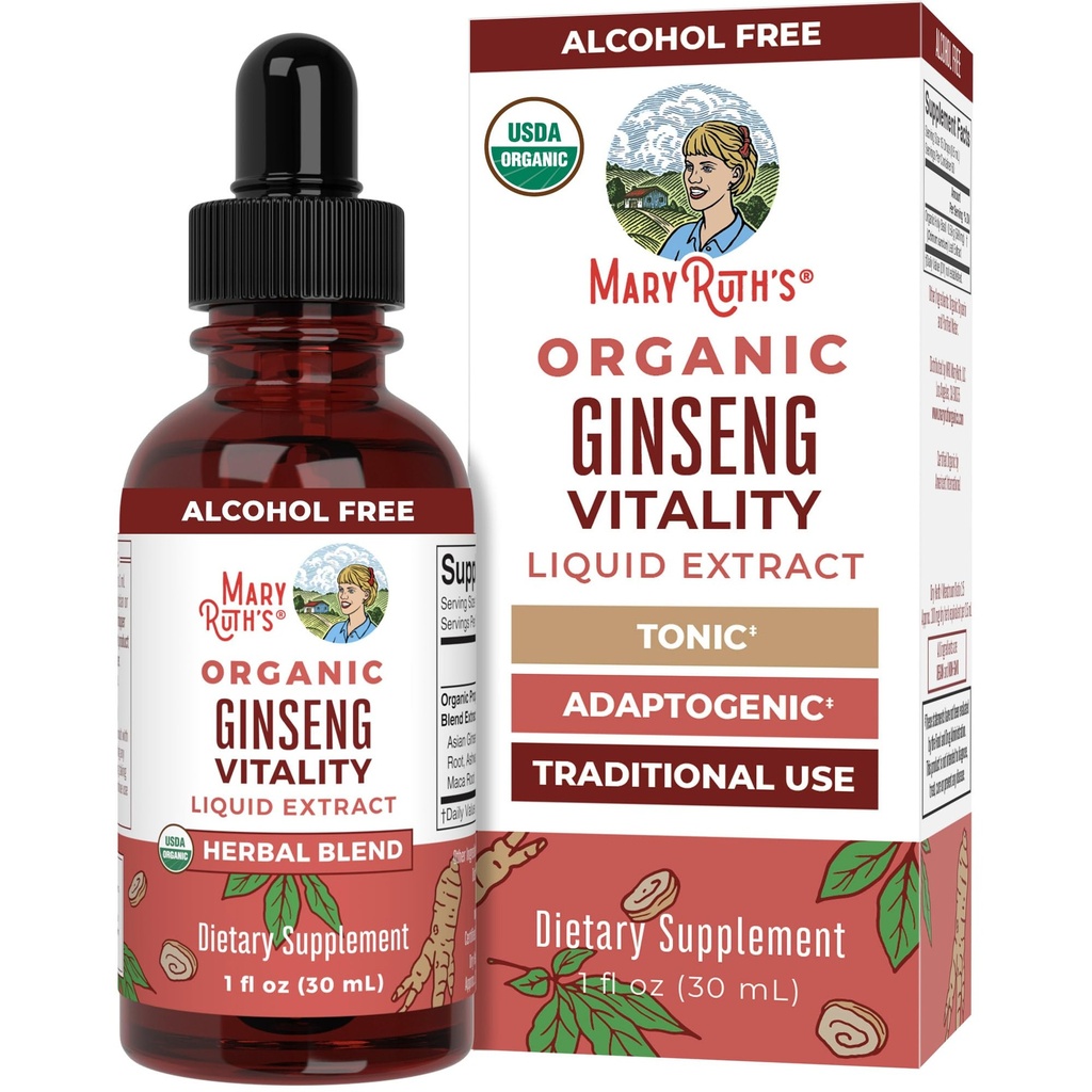 MaryRuth Organics Kräuterergänzung für Gehirn Funktion | Boost Energy | Memory | Vitality USDA | Ginseng mit Ashwagandha | Eleuthero und Maca Root Extract | 1 Fl Oz