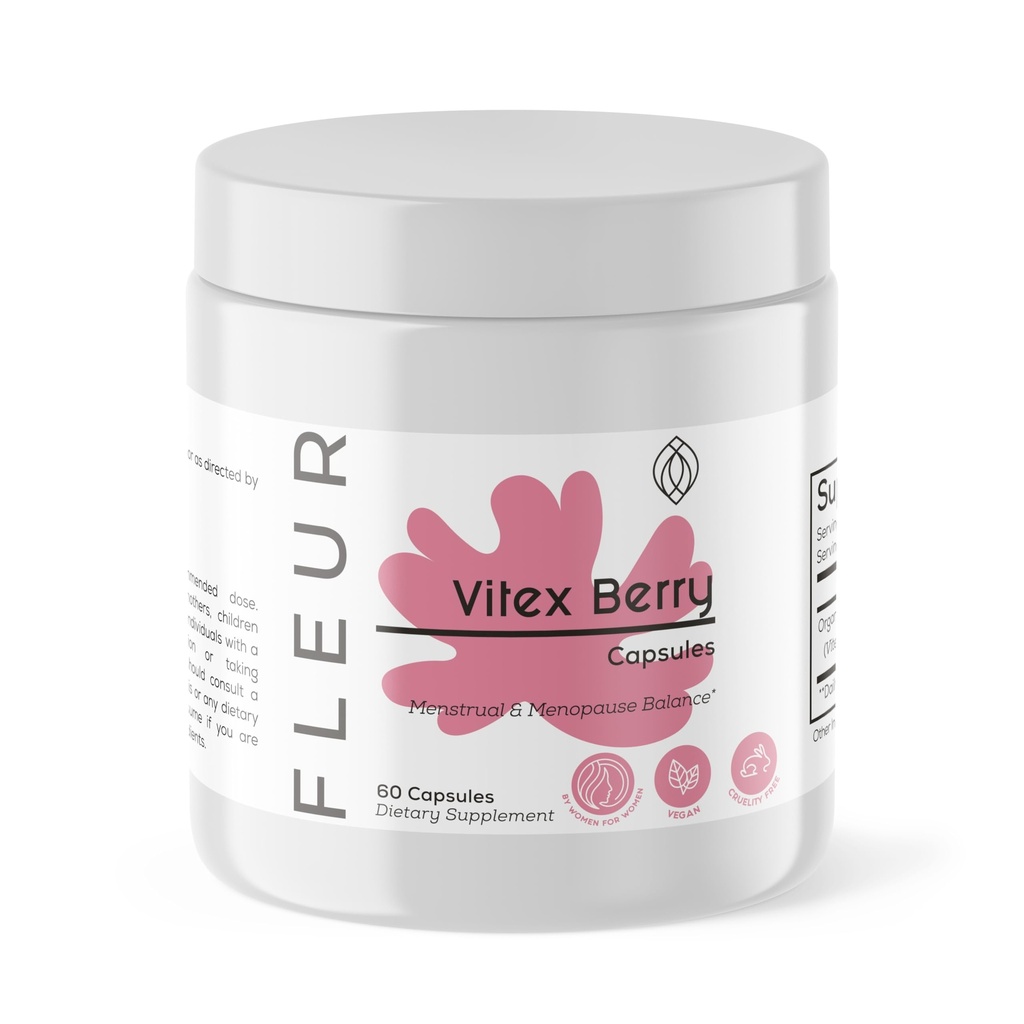 FLEUR Vitex Capsules, Vitex Chasteberry für Hormon Balance für Frauen, PCOS Supplement hilft Progesterone Level für Menstrual Cycle Support, Fertility & PMS Support, 500mg, 60Ct