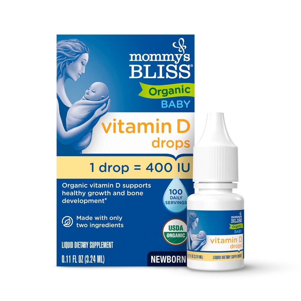 Mamis Bliss Bio Vitamin D Tropfen - Infants and Newborns - Unterstützt Wachstum und Knochenentwicklung - Einfache Verwendung - 400 IU pro Tropfen - 100 tägliche Servierungen