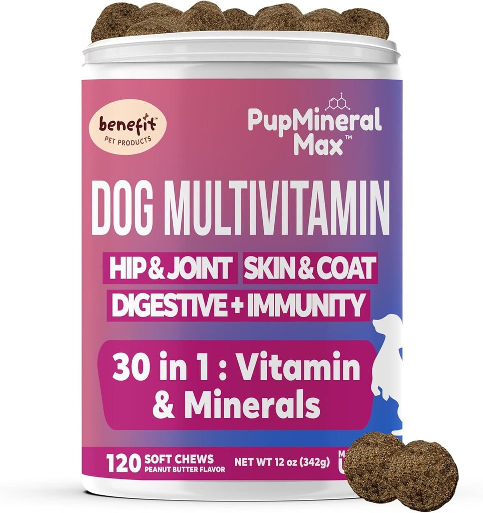 Chien Multivitamine Soft Chews - 120 Comte - Supplément pour chien, Digestive, Immune, Peau, Coat - Vitamines avancées combinées pour chiens, tous les âges de chien - Fabriqué aux États-Unis