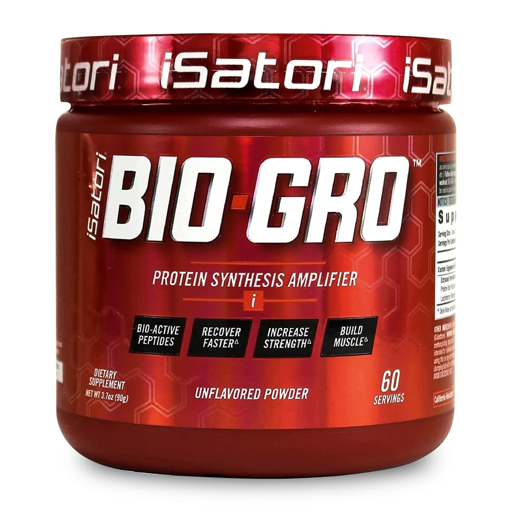 Amplificateur de synthèse de protéines BIO-GRO iSatori, pour la récupération et la croissance musculaires, supplément de pré-entraînement et de colostrum sans stimulant amélioré avec des peptides bio-actifs- sans saveur (60 portions)
