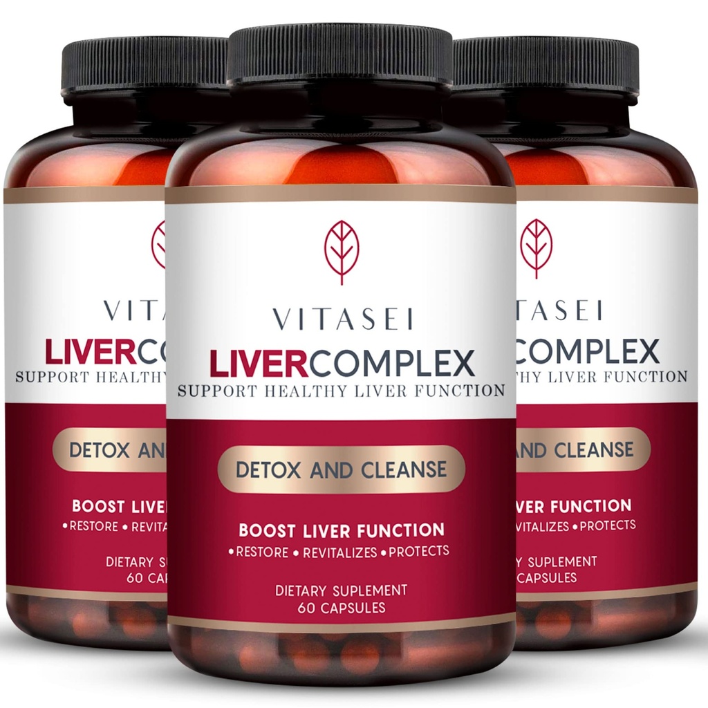 VITASEI Liver Cleanse Detox & Repair, Liver Complex W/Milk Thistle Extract, Garcinia, Curcumin C3, Unterstützung Kräuterergänzung, Detox Formel für Frauen & Männer, 60 Kapsel (Pack von 3)