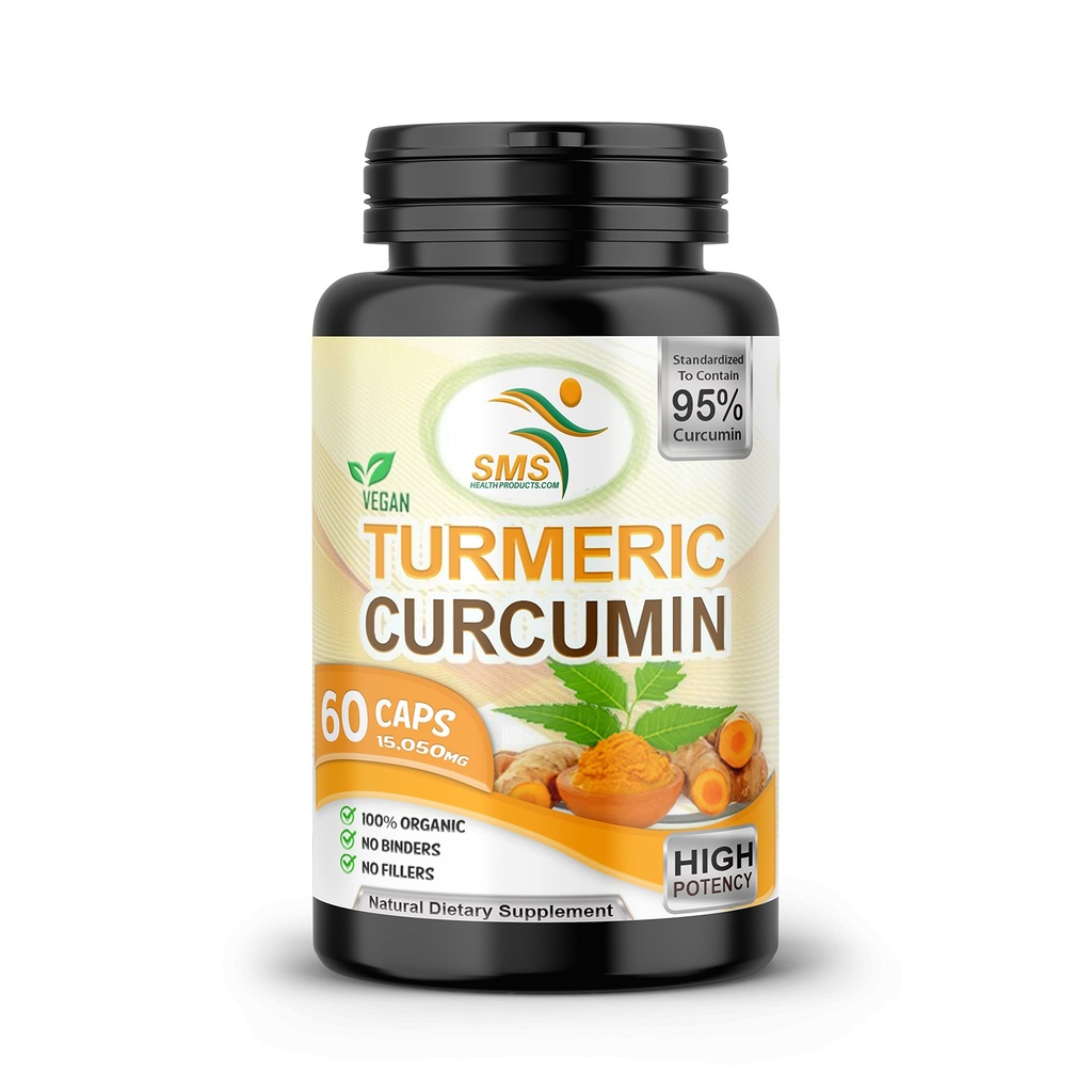 Pure Kurkuma Curcumin 1000 mg Schwarz Pfeffer Extrakt 95% CURCUMINOIDS,Non GMO, Erhöhte Absorption, Glutenfrei, 500mg 60 Veggie Kapseln