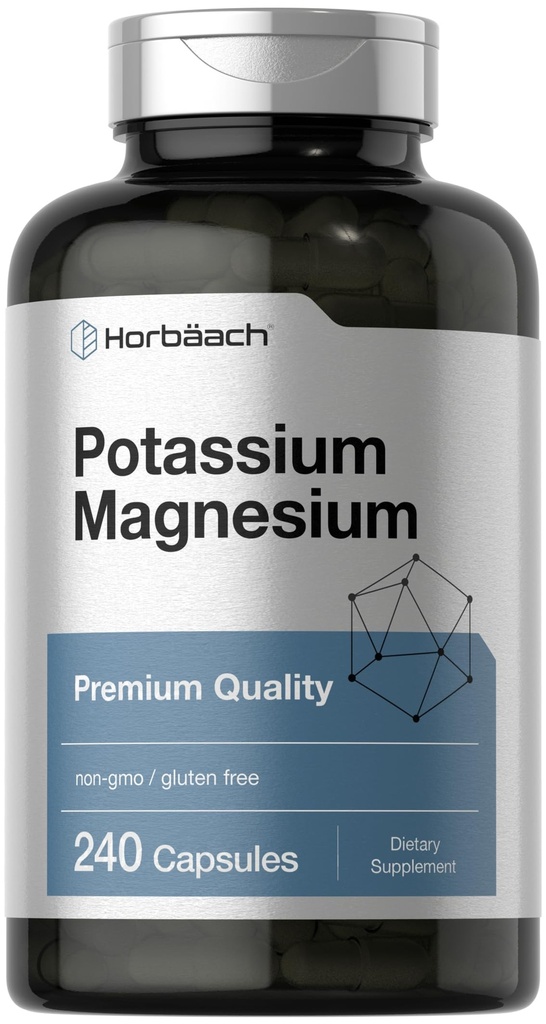 Horbäach Kalium Magnesium Ergänzung | 240 Kapseln | Premium Qualität | Non-GMO & Gluten Kostenlos