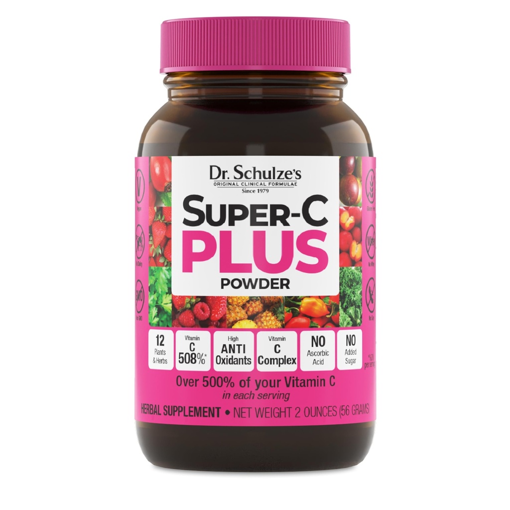 Dr. Schulze's Super-C Plus - Vitamin C-Ergänzung für Immununterstützung - Hautgesundheit & Antioxidans-Unterstützung - High-Potency Formula - Pflanzenbasierte Superfood - Gluten-Free & Vegan - 2 Unzen (20 Servierungen)