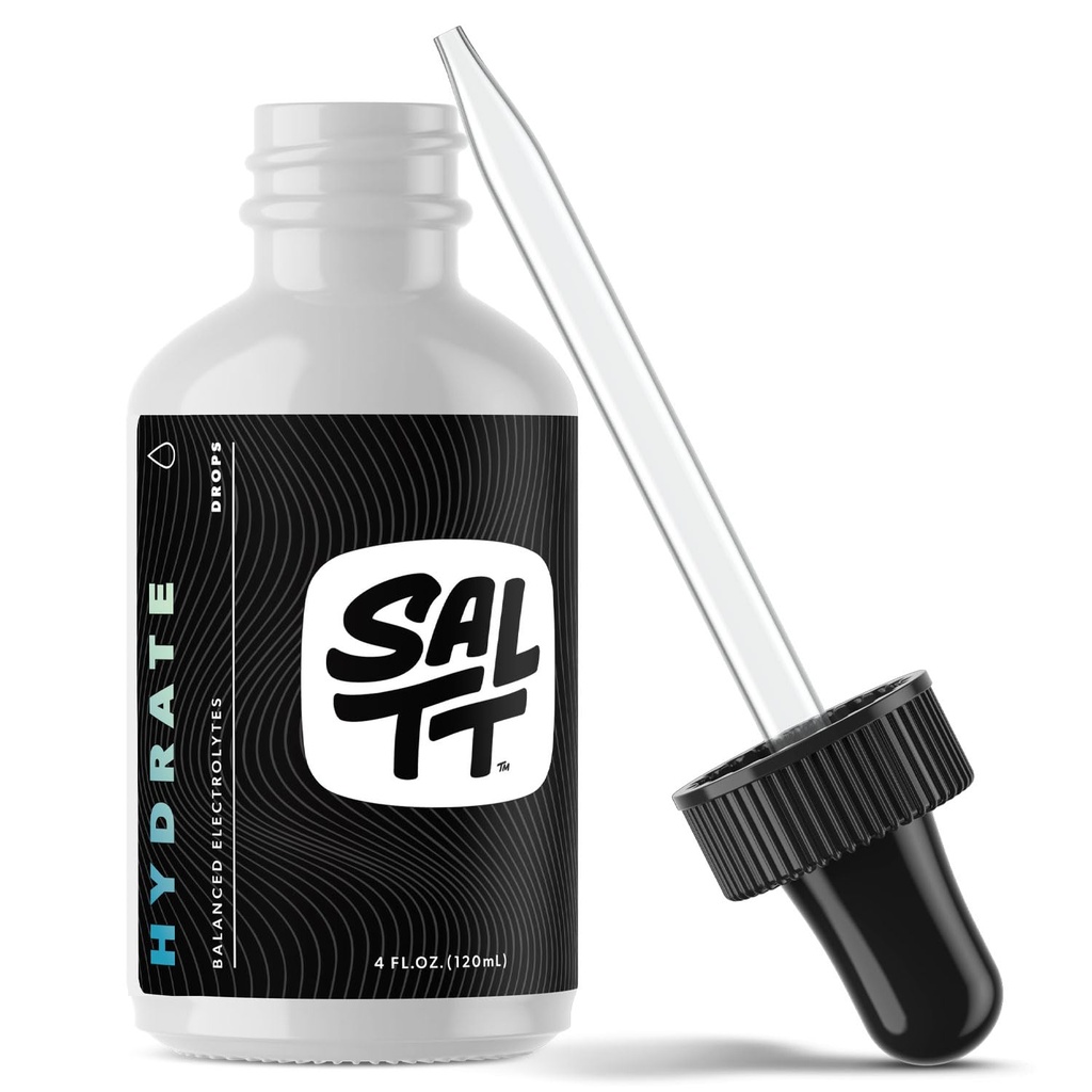 SALTT by Keto Chow - gouttes d'hydratation par électrolyte - Régimes kéto et jeûne intermittent - Support immunitaire - Sans gluten et sans sucre - Minéraux de sodium, de magnésium, de potassium et de traces - Non aromatisé - 4 fl oz