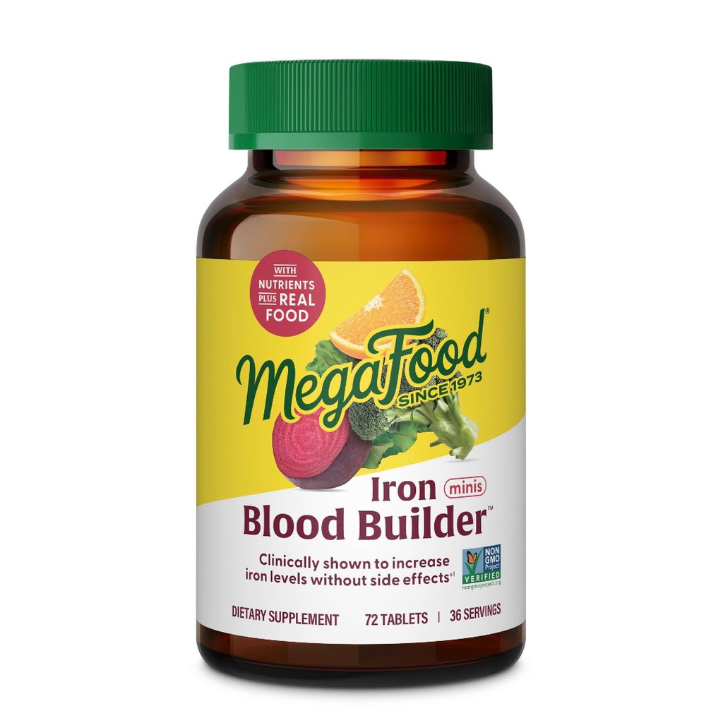 MegaFood Blood Builder Eisen-Ergänzung für Frauen und Männer - Erhöhen Sie Eisen Levels ohne Nebenwirkungen - Kämpfe Fettleibigkeit - Vitamin B12, Folsäure & Vitamin C - Vegan - 72 Mini Tabletten (36 Servietten)