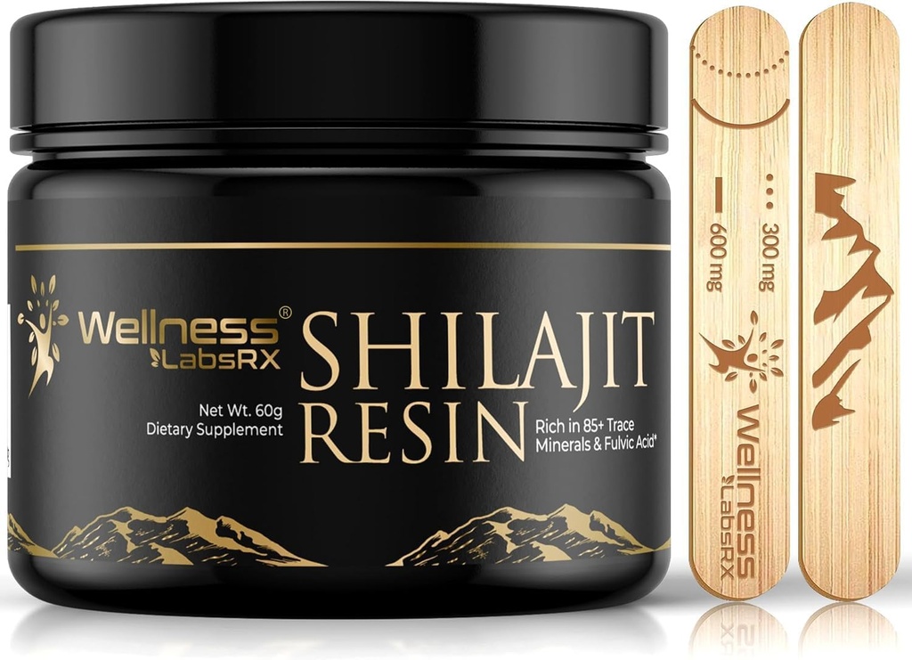 Shilajit Resin mit Fulvic Säure und Trace Minerals - Gold Grade reine Himalaya Shilajit für Herren - Chilajit aus Gilgit verpackt mit 85+ Mineralien, Stoffwechsel und Immununterstützung - 60g