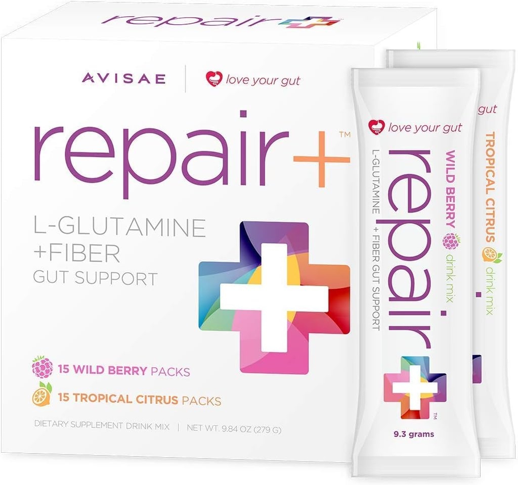 Repair+ l-glutamine + Fiber 30 Stick Packs Love Your Gut! Avisae OptimALL Nutrition Repair+ l-glutamine + Fibre boisson