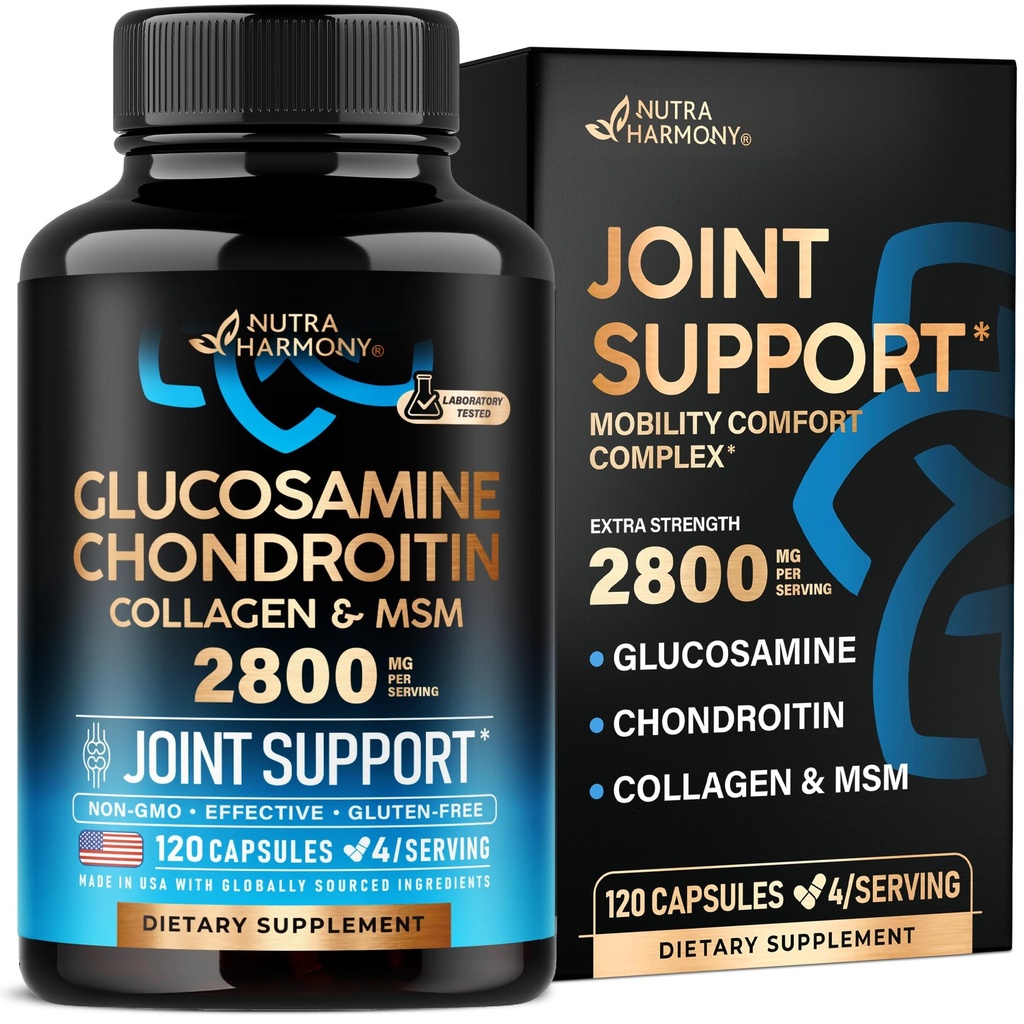 Glucosamin Chondroitin MSM Collagen | FSA Eligible | Joint Support Supplement 2800 mg | Made in USA | FSA Approved Product Items | Flexibilität Ernährungs Vitamine | Für Männer & Frauen, 120 Kapseln