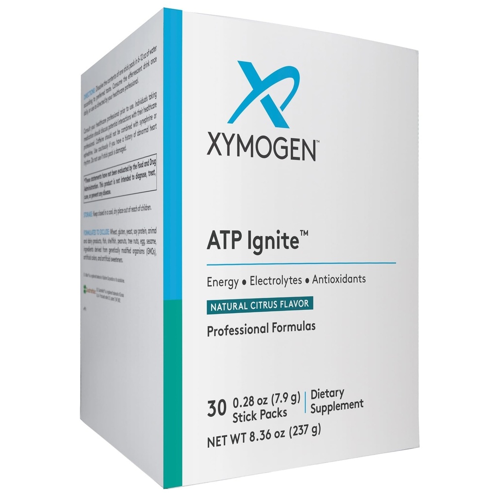 XYMOGEN ATP Ignite Revitalizing Energy Drink Powder - Unterstützt Elektrolyt-Ersatz + ATP Biosynthese mit Antioxidantien, Aminos, Vitamine, Elektrolyte + 95mg Koffein (30 Citrus Sticks)