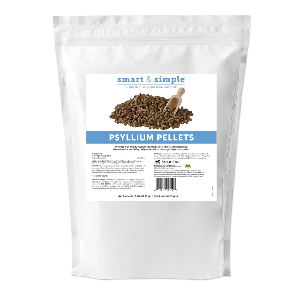 Smart & Simple Psyllium Pellets für Pferde | Psyllium Husk Faserergänzung für Equine Digestive Wellness Unterstützung | Apple-Banana Flavored | 8 Monatliche Reinheiten | 17,5 lb Tasche