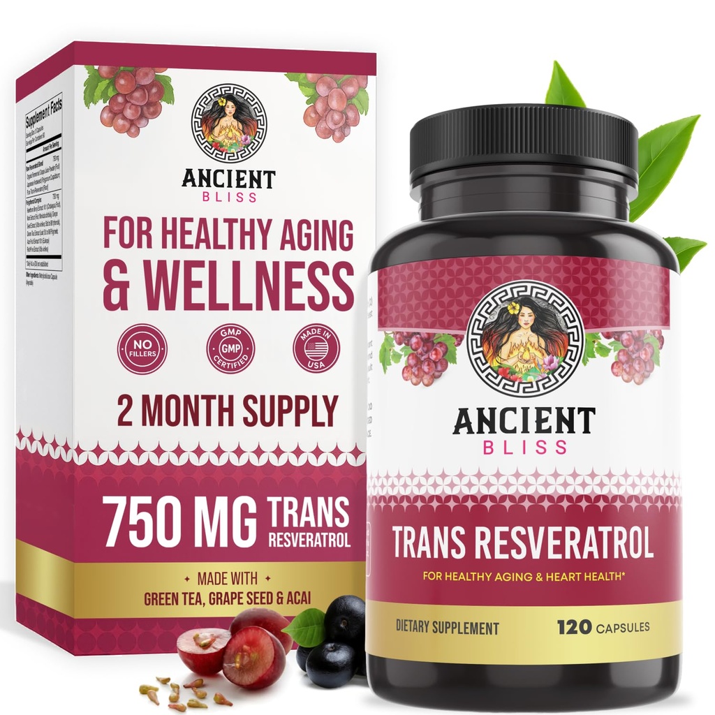Antike Bliss Resveratrol Leistungsstarke Antioxidante Ergänzung mit grünem Tee, Getreide Saatgut Extrakt für gesundes Altern für Männer und Frauen