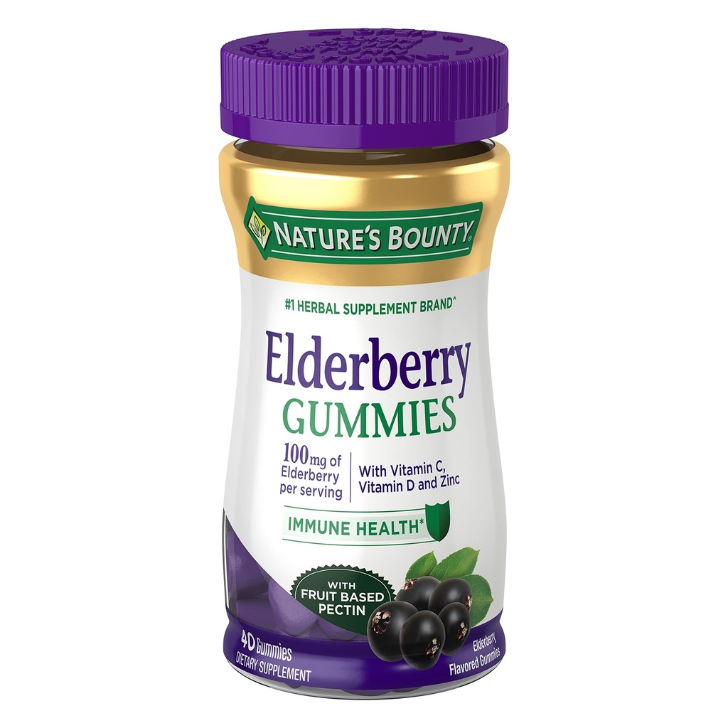 Nature's Bounty Elderberry Gummies, Immununterstützung, Enthält Vitamin A, C, D, E und Zink, 40 Gummis