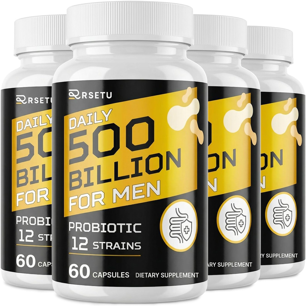 Probiotiques pour les hommes, 500 milliards UFC et 12 souches Hommes Probiotique avec canneberge curcuma, Goji, Gut Health pour les hommes, pour la santé digestive, Gut, Bloating & Gas, Immune, soutien énergétique, 120 jours d'approvisionnement