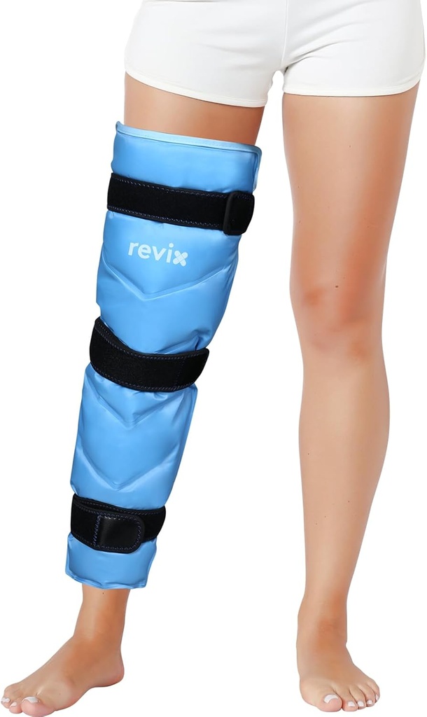 REVIX Full Leg Ice Pack Wrap rund um ganzes Bein, wiederverwendbare Gel kalte Wrap für Hip, Oberschenkel und Knie, weiche kalte Compress Ice Pack Sleeve mit 3 Riemen