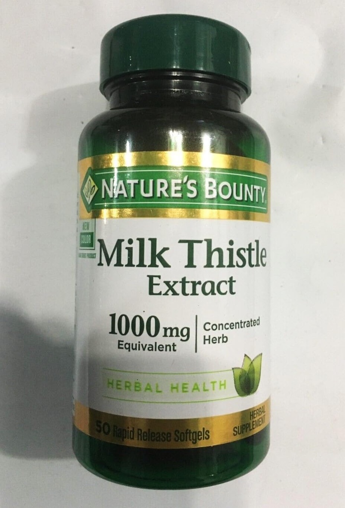 Thistle de lait de la nature 1000mg, supplément santé à base de plantes, supplément quotidien, sans gluten, softgels à libération rapide, 50 Ct