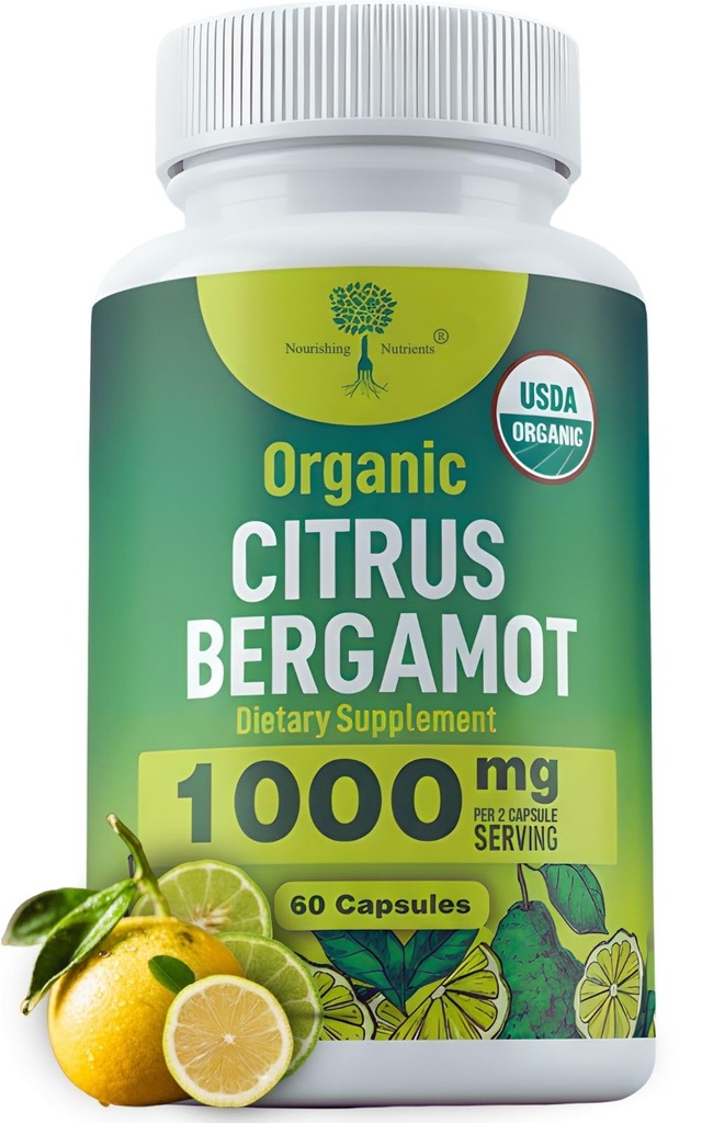 Bio Citrus Bergamotte Ergänzung - Nur USDA, Kardiologe mit 200+ wissenschaftlichen Studien -1000mg - Patentierter Extrakt, Herz, Cholesterin, & Lipid - Italienische Bergamotte Hoch-Polyphenole 60caps
