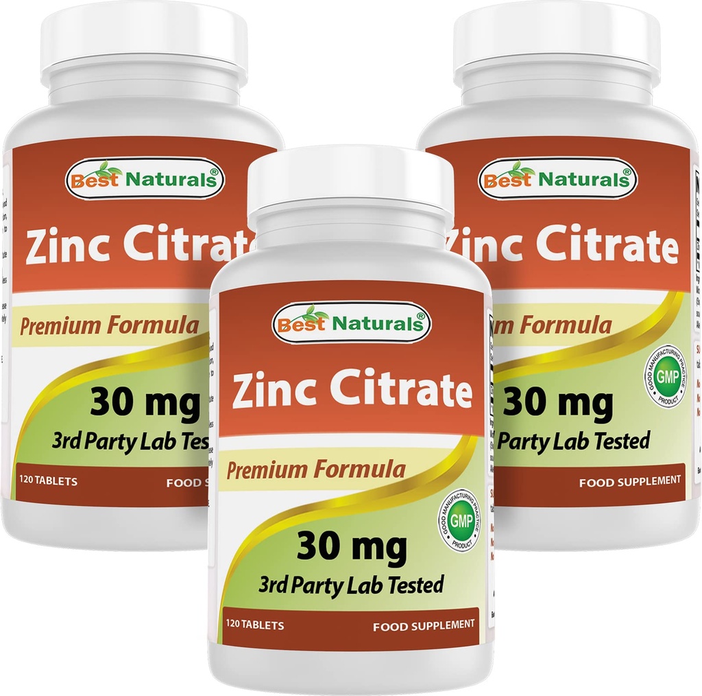 Beste Natürliche Zink 30mg Ergänzungen (als Zink Citrat) - Zink Vitamine für Erwachsene Immununterstützung - 120 Tabletten (120 Zähler (Pack von 3))