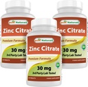 Beste Natürliche Zink 30mg Ergänzungen (als Zink Citrat) - Zink Vitamine für Erwachsene Immununterstützung - 120 Tabletten (120 Zähler (Pack von 3))