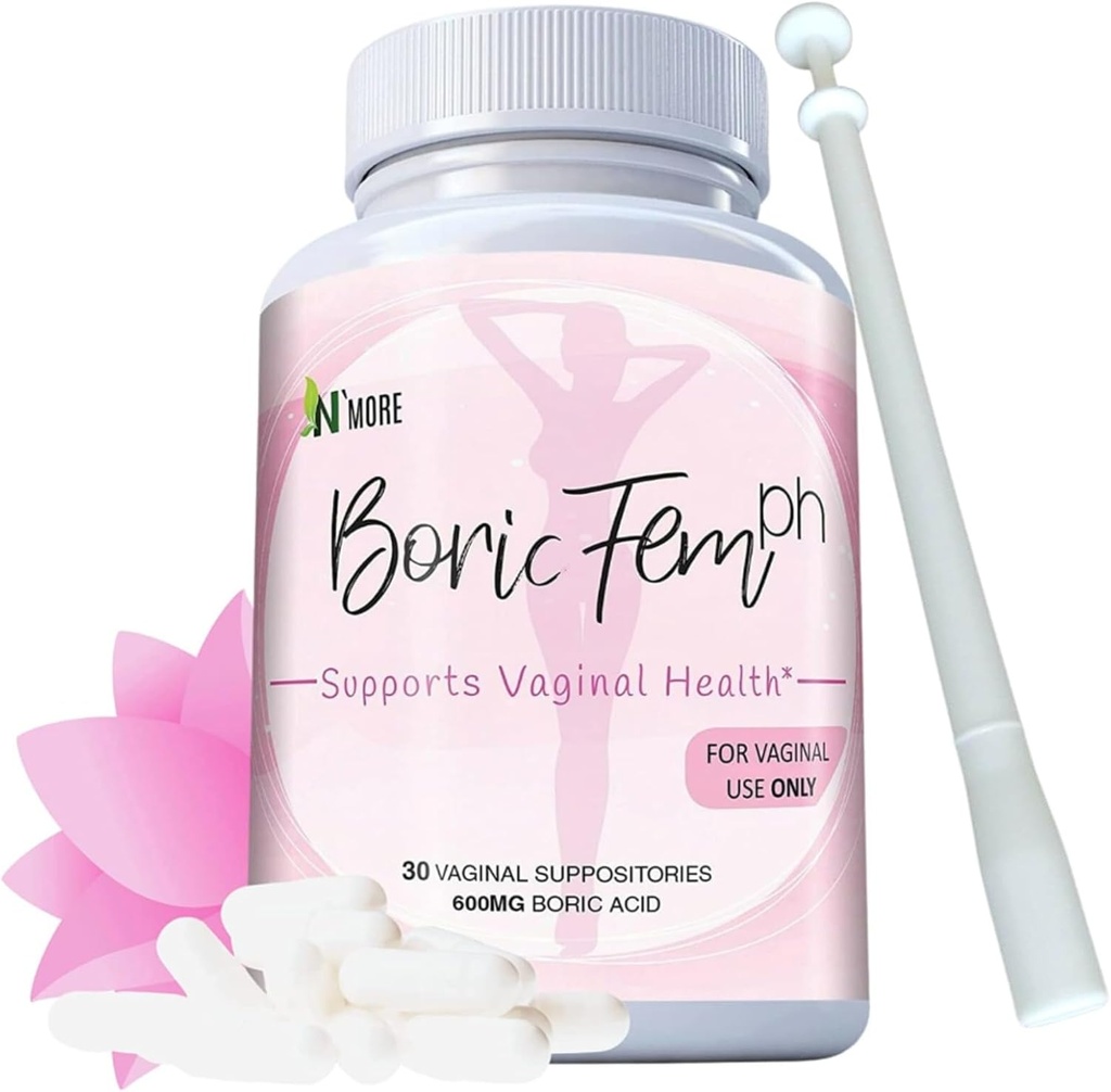 N'More Acides Boriques Suppositoires vaginales - 100% Pure Made in USA - Boricfem Support Vaginal Health (One) (30 Servir, Boricfem avec applicateur)