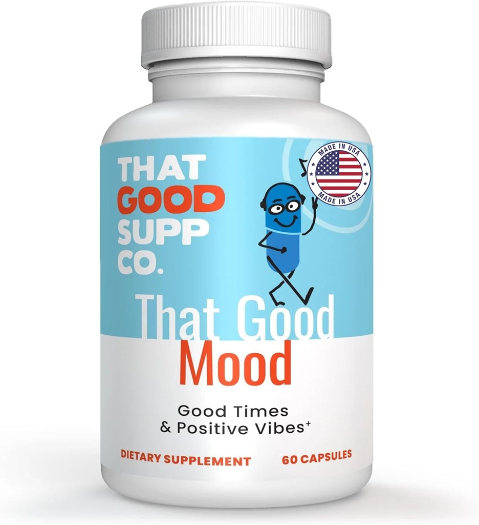 That Good Supp Co - That Good Mood Support Supplément for Women & Men - Mood Booster, Supports with Stress Relief & Cognitive Well Being - Vitamine B12, 5-HTP, Ashwagandha Root, GABA - Fabriqué aux États-Unis