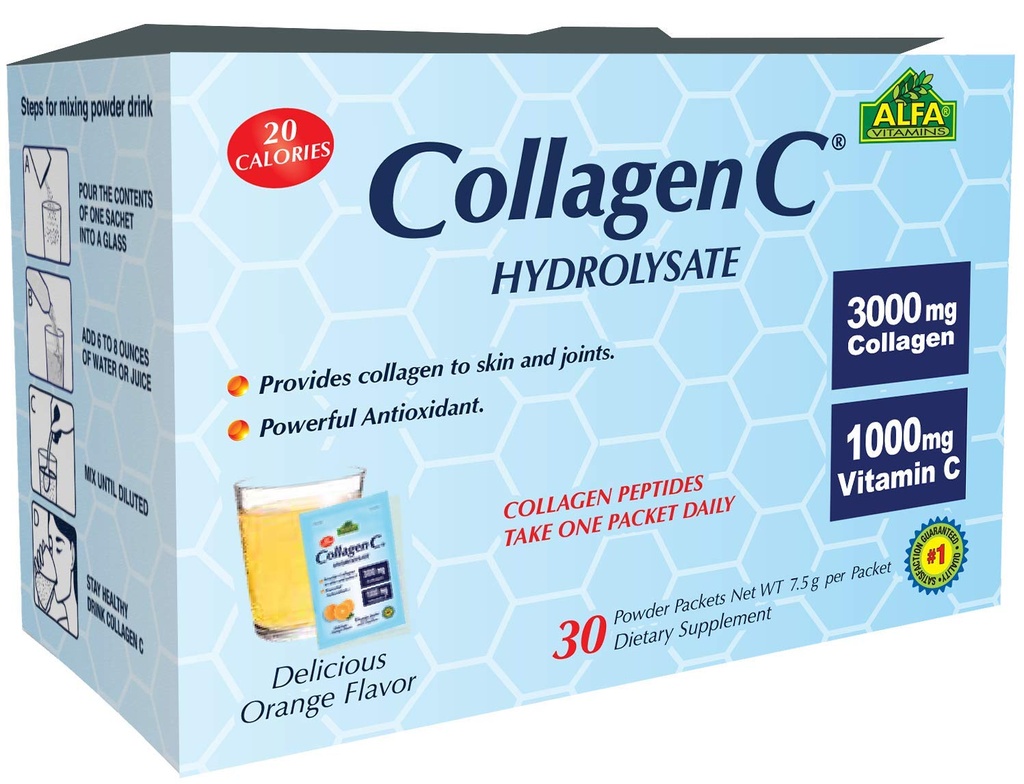 CollagenC® Collagen Peptide Hydrolysat Pulverergänzung - Hochwertige Quelle von Antioxidantien - für Immununterstützung, Haut, Haar, Nägel & Gelenke unterstützen 30 Beutel Pack