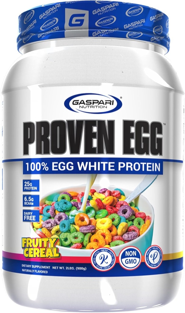 Gaspari Nutrition Proven Egg, Fruity Cereal, 100% Egg White Protein, 25g Protein, Keto Friendly, Dairy and Lactose Free, Soy Free (2 lbs, Fruity Cereal)