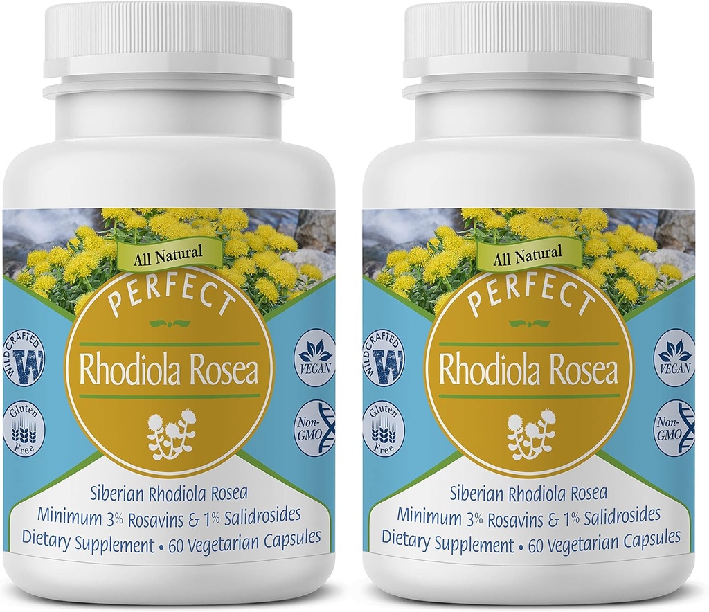 Perfekte Ergänzungen – Perfect Rhodiola Rosea – 60 Kapseln – Natural Adaptogen Supplement – Erhöht Energie – Besserer Fokus – 2 Pack