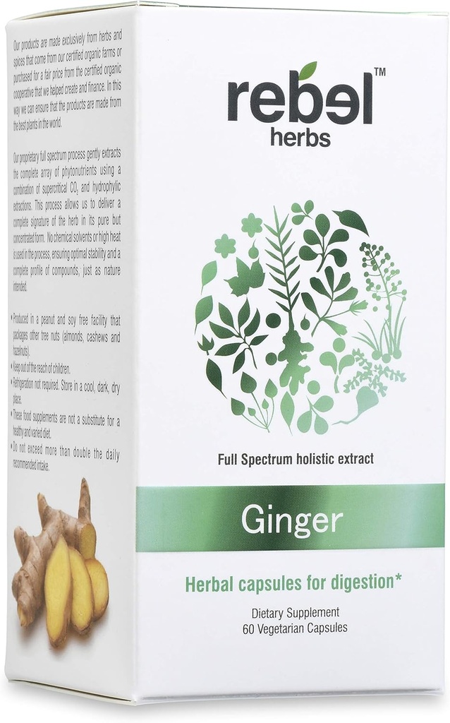 Rebel Herbs Ginger Capsules Powerful Dual Extract, Non-GMO, Gluten Free, Ginger Root (Rhizome) Extract