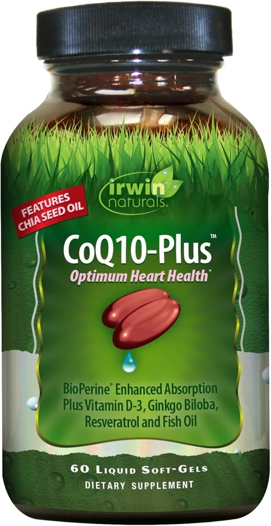 Irwin Naturals CoQ10-Plus Optimum Heart Health, Enhanced Absorption mit Chia Seed Oil, 60 Liquid Soft-Gels