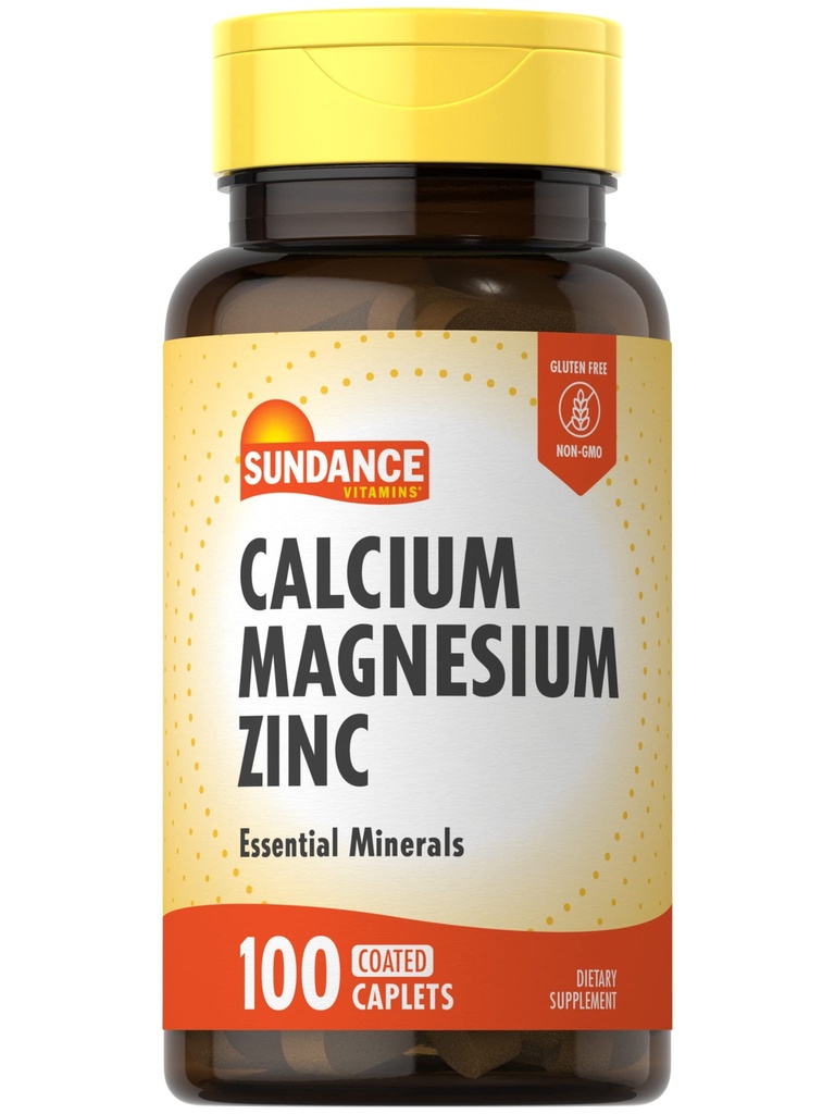 Sundance Calcium Magnesium Zink | 100 Caplets | Essential Mineral Supplement | Vegetarisch, Non-GMO und glutenfreie Formel