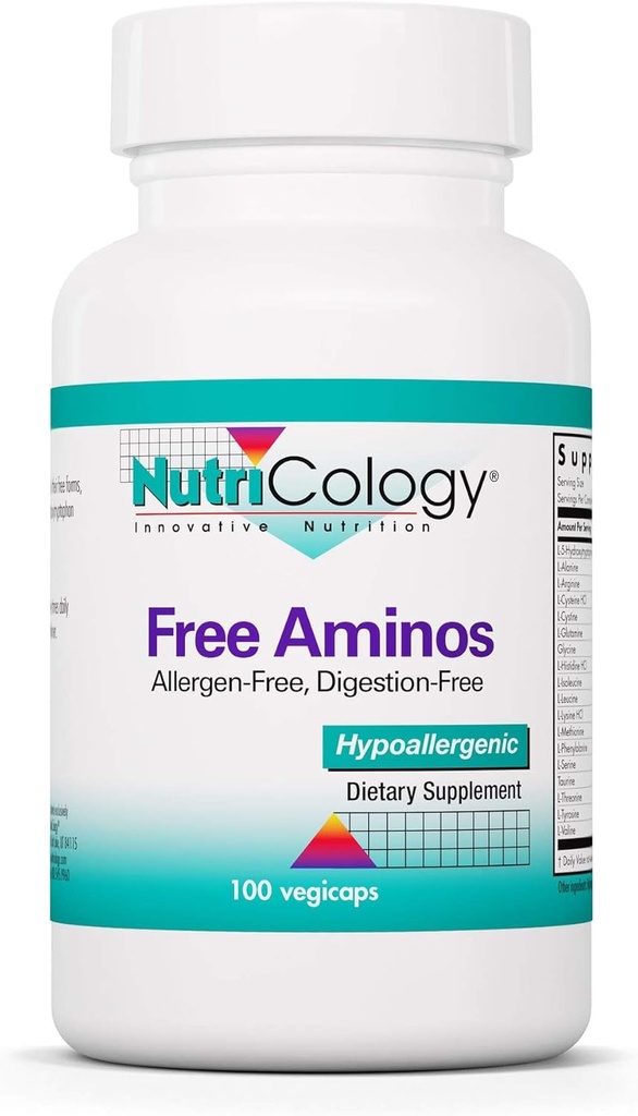 Nutricology Free Aminos Supplement - Essential Amino Acids Complex, Lean Muscle Mass Support, Vegetarische Kapseln - 100 Count