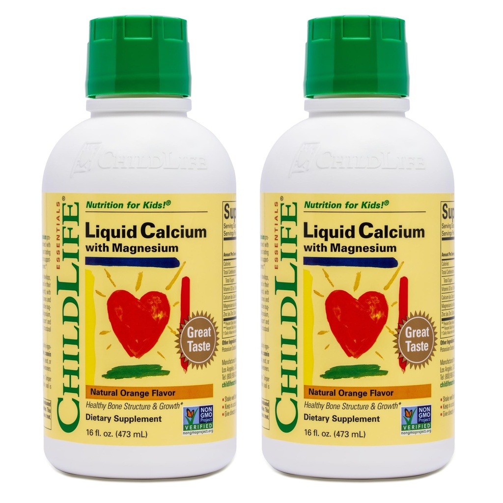 ChildLife Essentials Flüssige Kalziumergänzung für Kinder - Baby Kalzium mit Magnesium, Zink und Vitamin D3 - Orange Flavor, 16 fl oz (2 Pack)