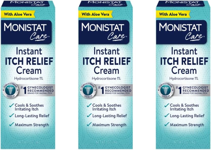 Monistat Pflege Instant Itch Relief Creme | Max Stärke | Kühlt & Beruhigt | Verpackung Mai Vary | 1 Unze Jedes | Paket von 3