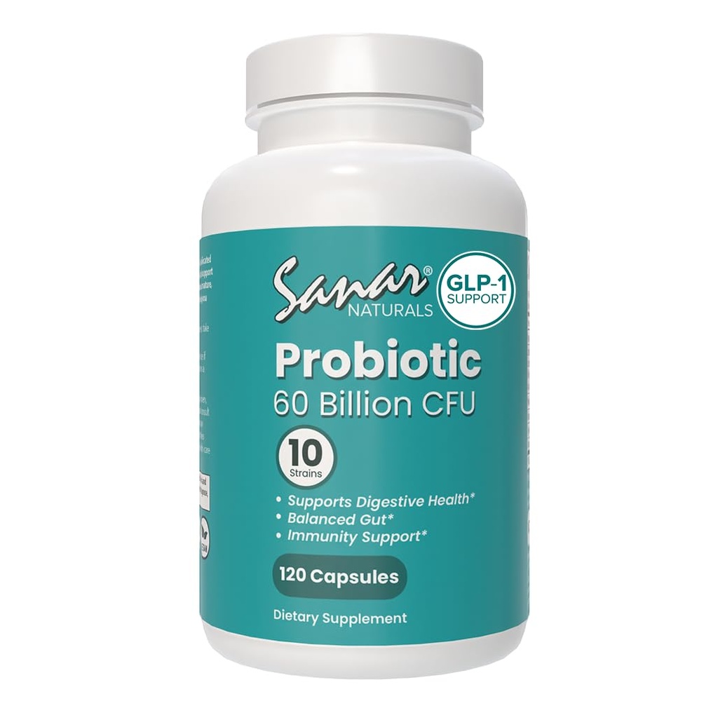 Sanar Naturals Probiotika 60 Milliarden CFU - GLP-1-Unterstützung, Verdauungs- und Darmgesundheit - Probiotika für Frauen und Männer - Vegan, GVO-frei, glutenfrei, 120 Kapseln