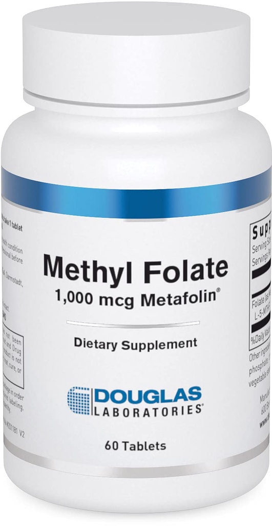 Douglas Laboratories Methyl Folate L-5-MTHF - 1.000 mcg Metafolin - Vitamin B Folate - Unterstützt Homocystein Metabolism & Fetal Development* - Non-GMO - 60 Tabletten