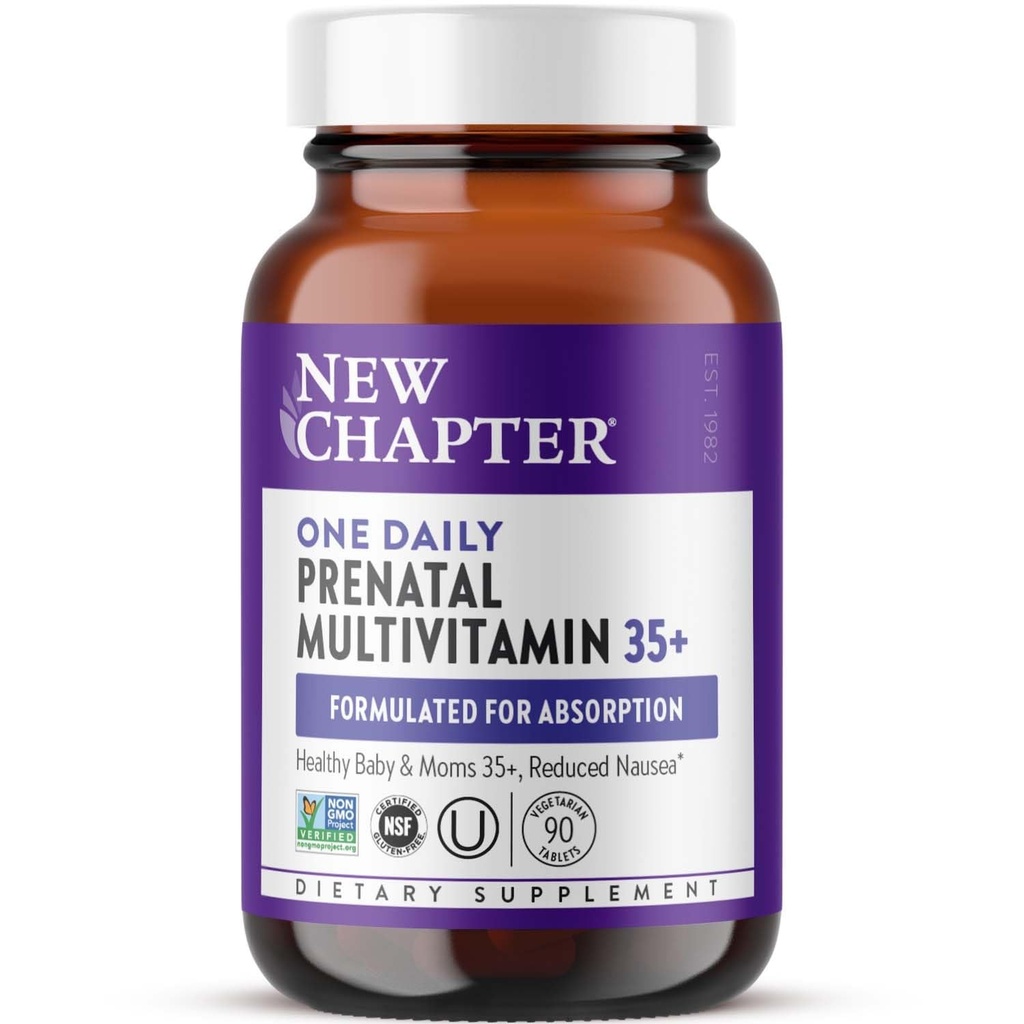 Nouveau chapitre Vitamines prénatales, une multivitamine prénatale quotidienne améliorée pour l'âge de 35 ans et plus avec du méthylfolate + Choline pour une maman et un bébé en santé, sans gluten et sans OGM 90 ct