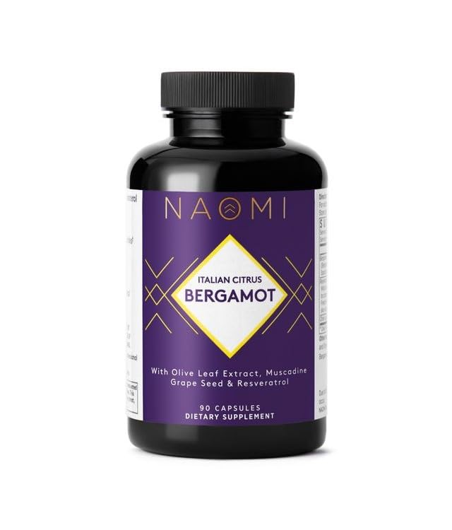NAOMI Italien Citrus Bergamot 500mg + Resveratrol, Cardiologue primé Dvlpd, soutient le cholestérol normal et la fonction cellulaire saine, 7 Polyphénols clés, Resveratrol & Olive Leaf, 90 jours de réserve