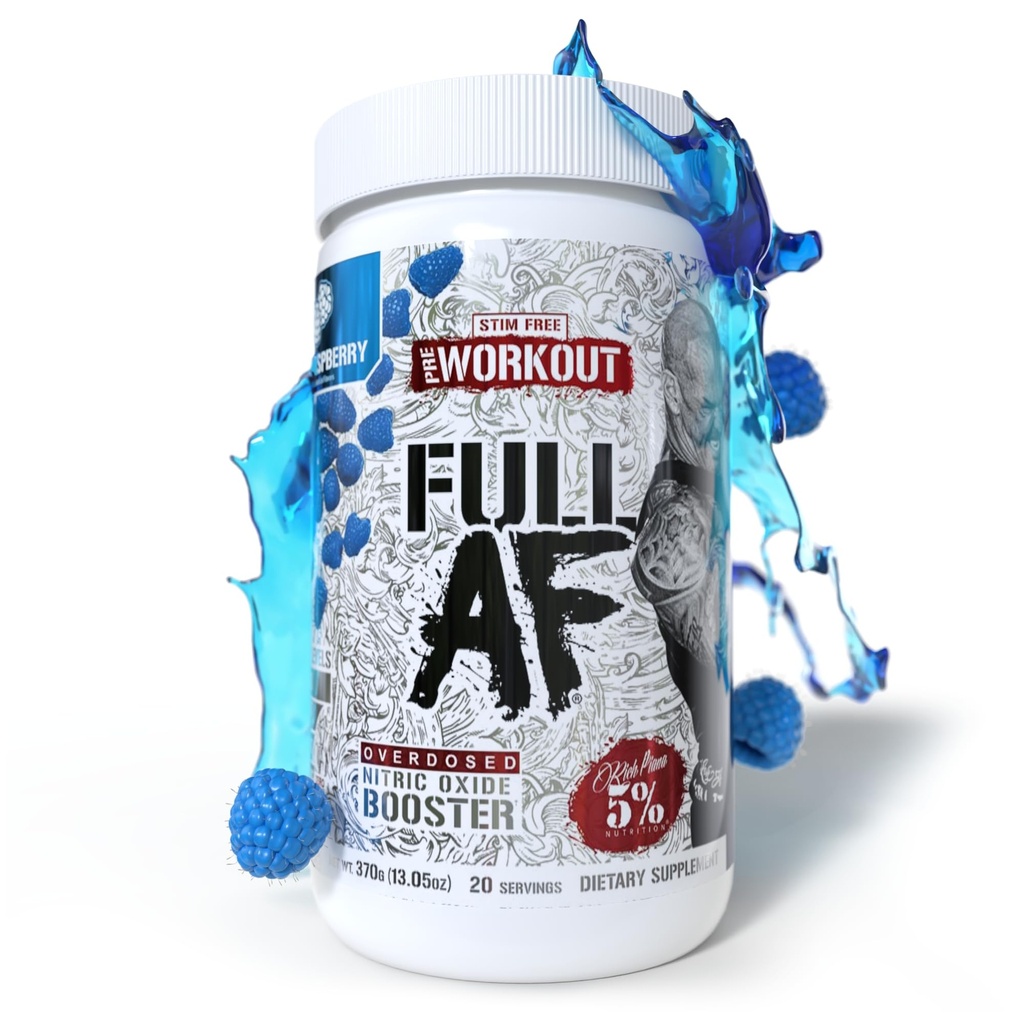 5% Ernährung FullAF Pre-Workout | Stim-Free mit Massive Pumps | L-Citrulline, L-Taurine, Nitrosigine, GlycerSize | 13,05 oz (Blauer Himbeer)