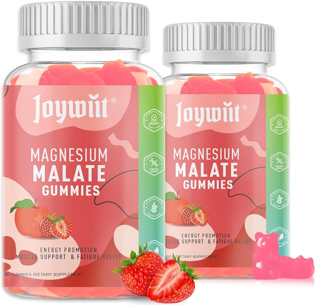 Magnesium Malate Gummies 1000mg | Magnesium Malat Ergänzung mit L-Theanin, CoQ10 & Vitamin B6 | Hohe Potenz Stress Relief & Muskel Unterstützung | Non-GMO, Vegan, Gluten-Free | 120 Gummis