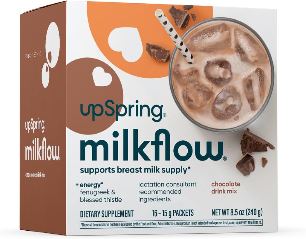 UpSpring Milchfluss Energie Stillende Ergänzung Getränke Mix mit Fenugreek, Schokoladengeschmack, Lactationsergänzung zur Unterstützung Brustmilchversorgung und B Vitamine, 16 Getränkemischungen